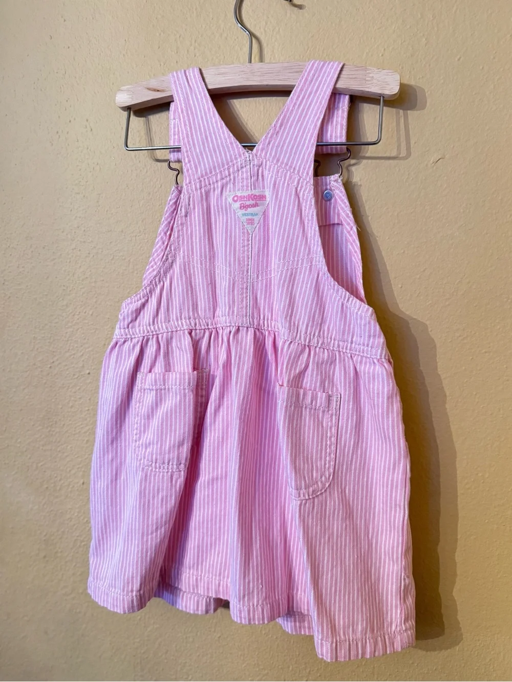 Vintage Pink Striped Butterfly Overall Dress for Girls